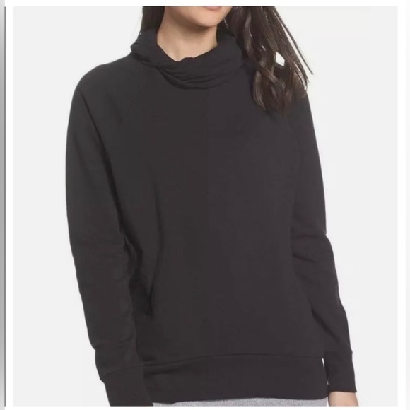 Zella Erica cowl twist pullover sweatshirt pocket small black BG - Picture 1 of 6